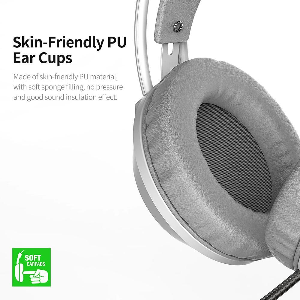 Ajazz AX120 USB Wired Headset 3.5mm Stereo Gaming Headset Noise Cancelling Headphone with Mic 50mm Driver Unit White