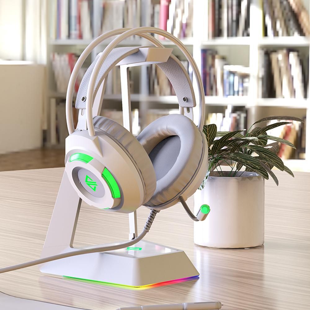 Ajazz AX120 USB Wired Headset 3.5mm Stereo Gaming Headset Noise Cancelling Headphone with Mic 50mm Driver Unit White