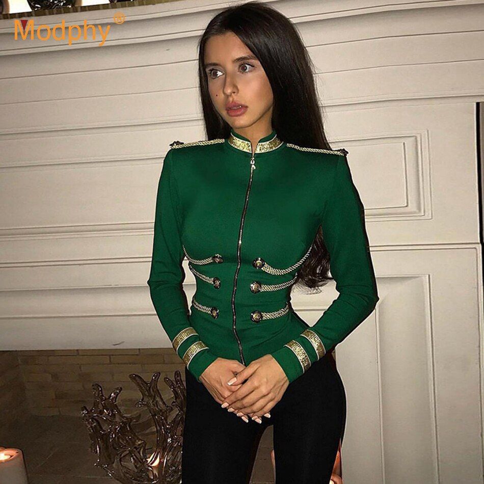 Women's Winter Sexy Club Party Bandage Jacket Black Green Large Size Elegant Long Sleeve Turtleneck Bodycon Christmas Jacket Top
