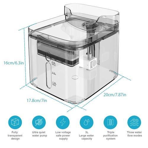 3L Transparent Square Cat Water Fountain Automatic Circulating Water Dispenser Kitten Dog Puppy Pet Drinking Product