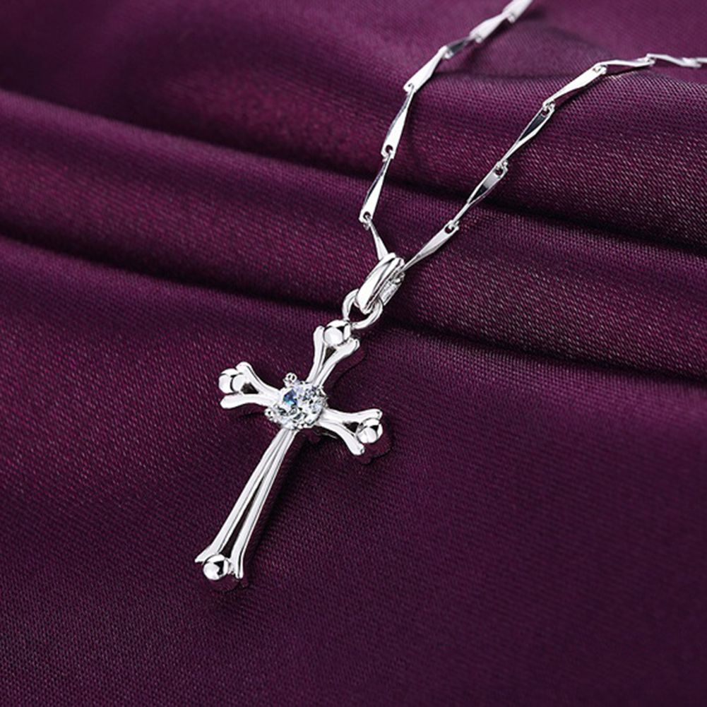 Women's Fashion Jewelry Cubic Zirconia Inlaid Cross-Silver