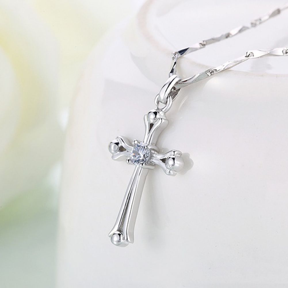 Women's Fashion Jewelry Cubic Zirconia Inlaid Cross-Silver