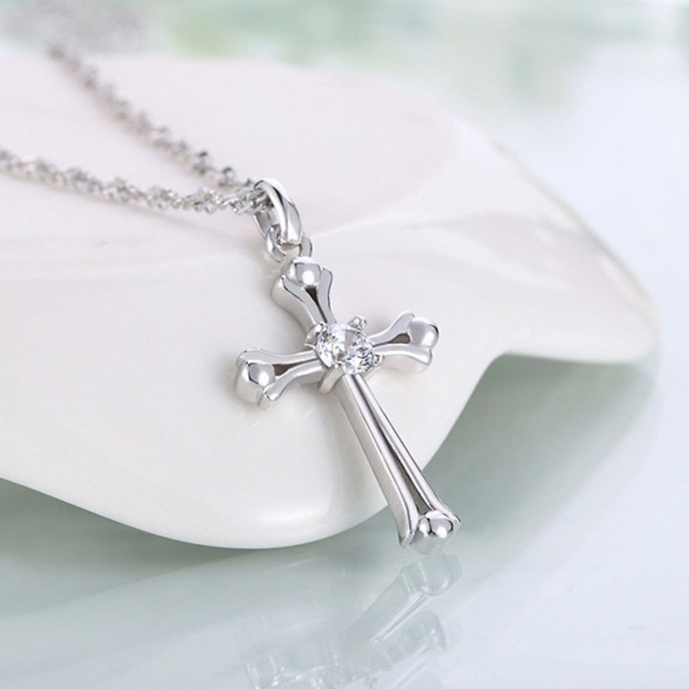Women's Fashion Jewelry Cubic Zirconia Inlaid Cross-Silver