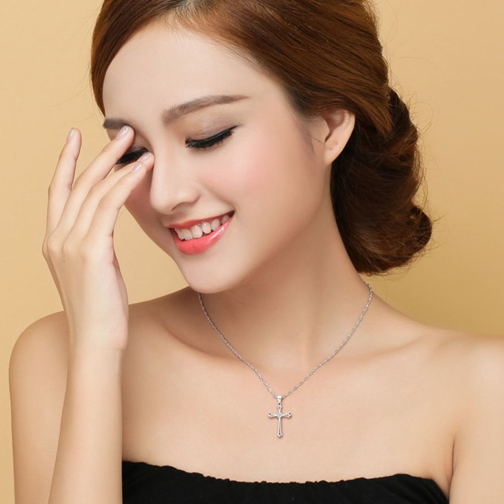 Women's Fashion Jewelry Cubic Zirconia Inlaid Cross-Silver