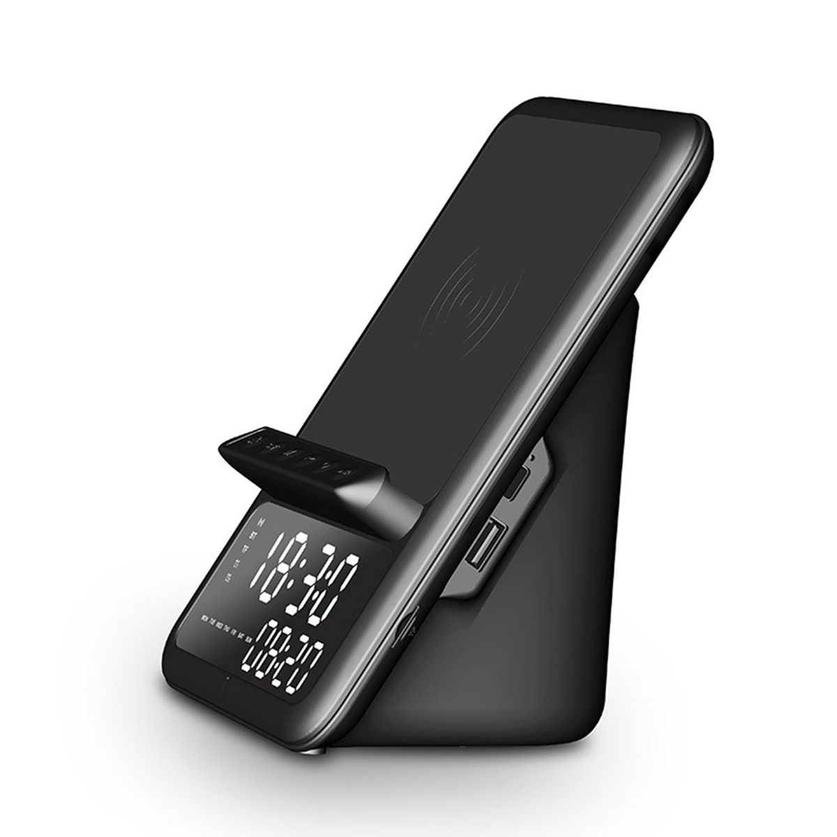 Wireless BT5.1 Speaker 15W Wireless Charger Fast Charging Phone Stand Alarm Clock Time Display TF Card MP3 Playback with Mic