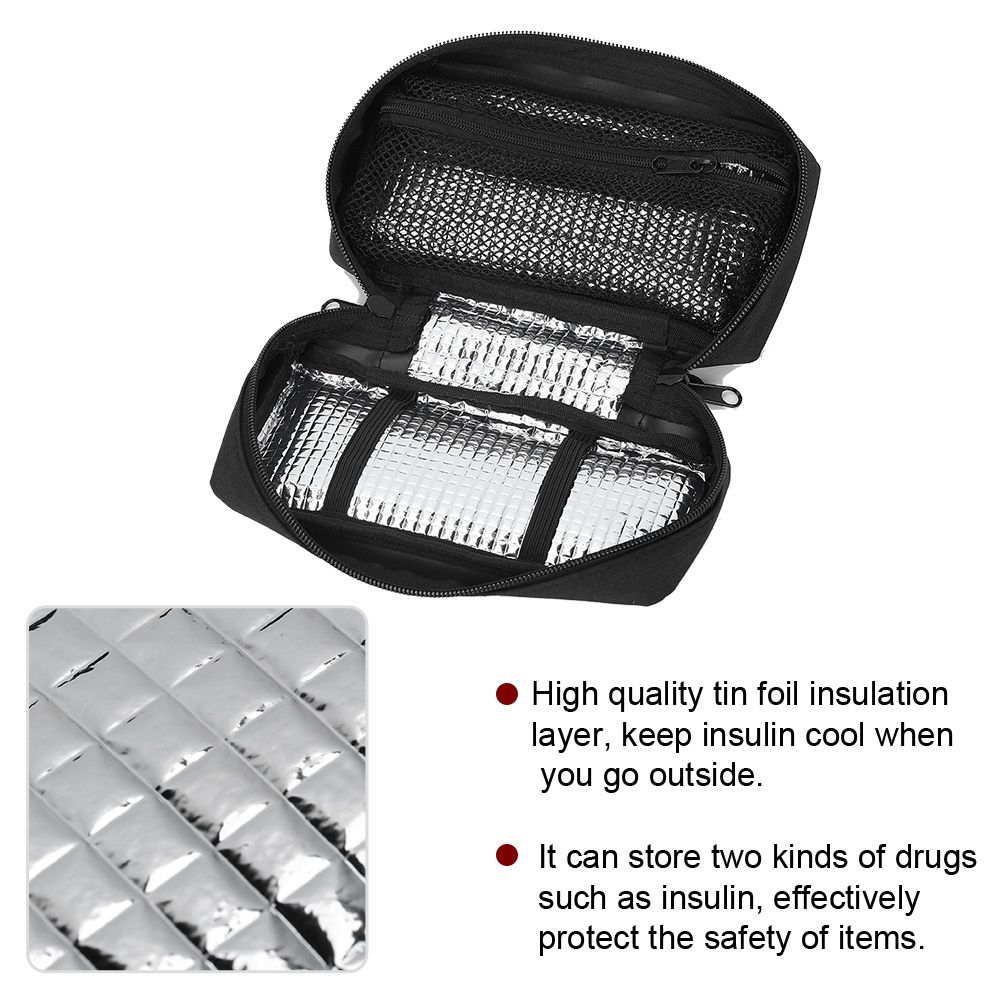 1Pcs Portable Diabetic Insulin Cooler Bag Protector Pill Refrigerated Ice Box Medical Ice Pack Insulation Organizer Travel Case Black