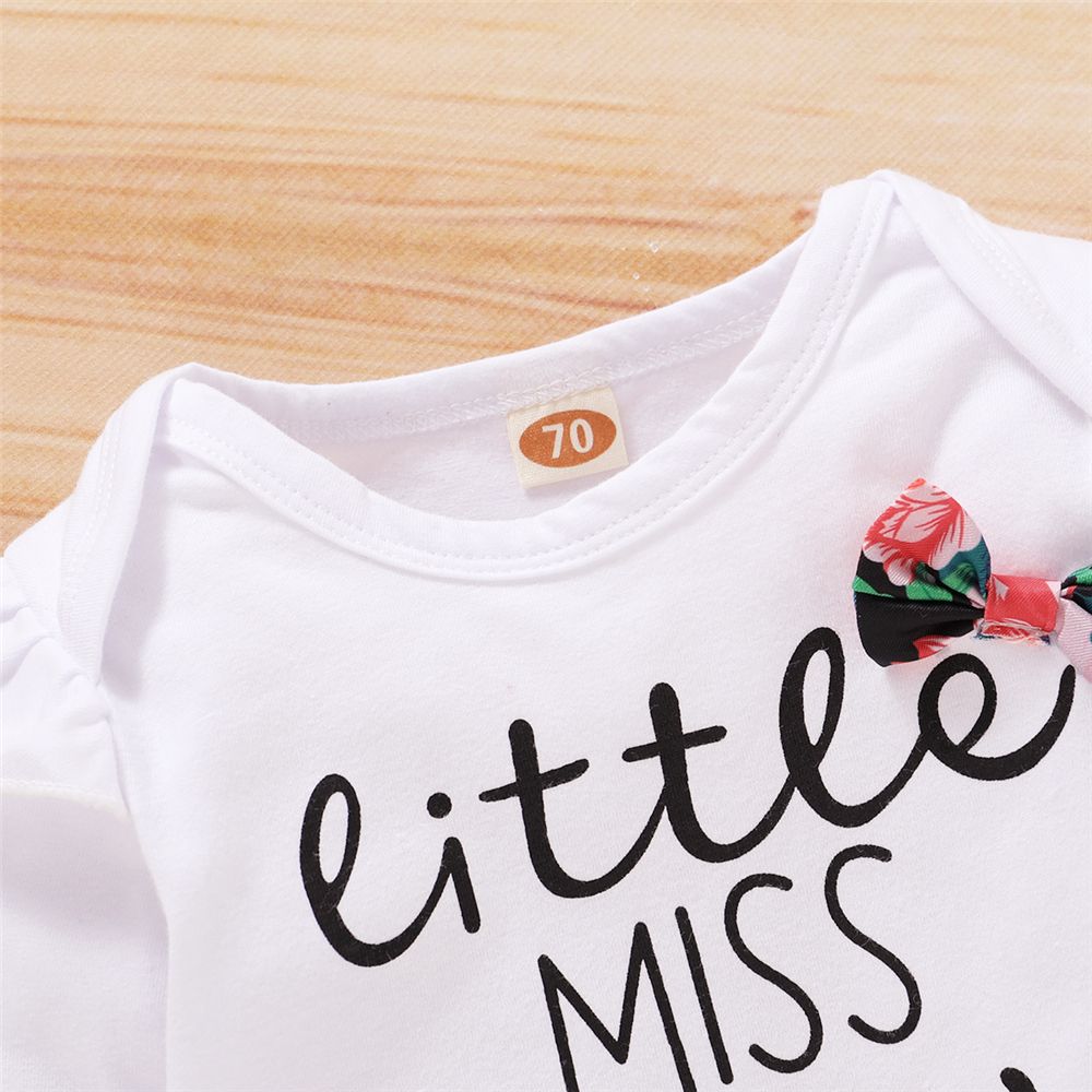 Baby Girls Outfit Letter Print Long Sleeve White Bodysuit + Floral Pants + Headband
