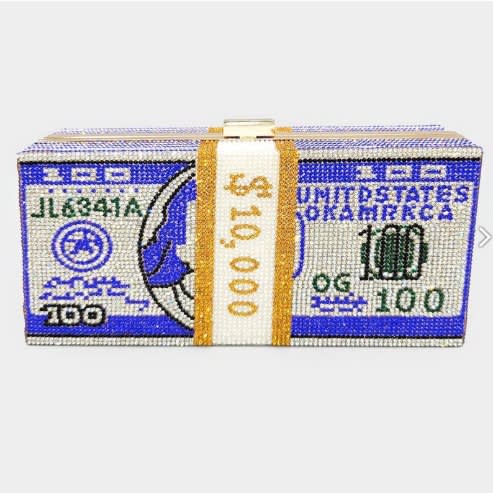 Dollar Scripted Clutch Purse - Blue