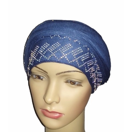 Silky Soft Regal Front Studded Turban with Diamond Design - Atlantic Blue
