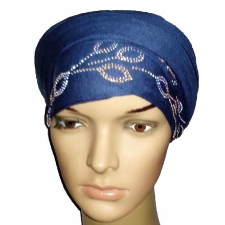 Silky Soft Regal Front Studded Turban with Petal Design - Atlantic Blue