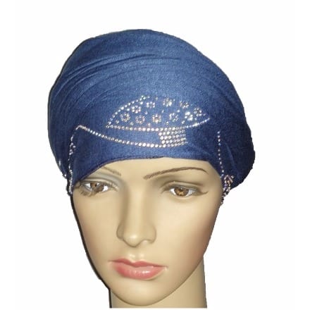 Silky Soft Regal Front Studded Turban with Orbital Print - Atlantic Blue