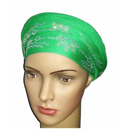 Regal Front Studded Turban with Petal Studs - Leaf Green