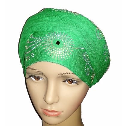 Regal Front Studded Turban with Circle Studs - Leaf Green