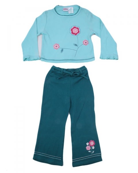 Aqua Floral Designed Top and Pant