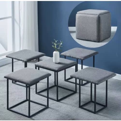 Cube Stool - Ottoman Folding Stool Set - 5 Piece -Grey