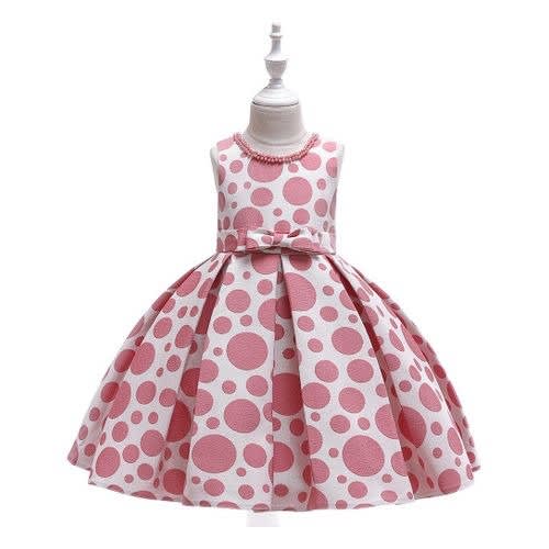 Pleated Polkadot Gown - Bean Paste