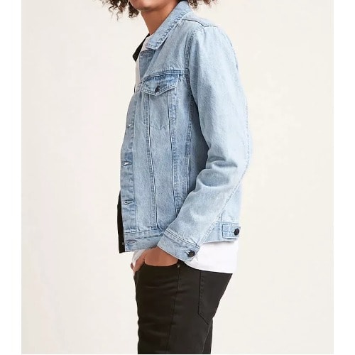 Jean Jacket - Half Black And Blue Denim Jean