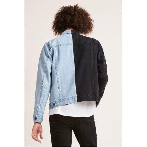 Jean Jacket - Half Black And Blue Denim Jean