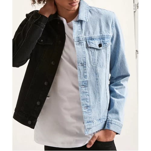 Jean Jacket - Half Black And Blue Denim Jean