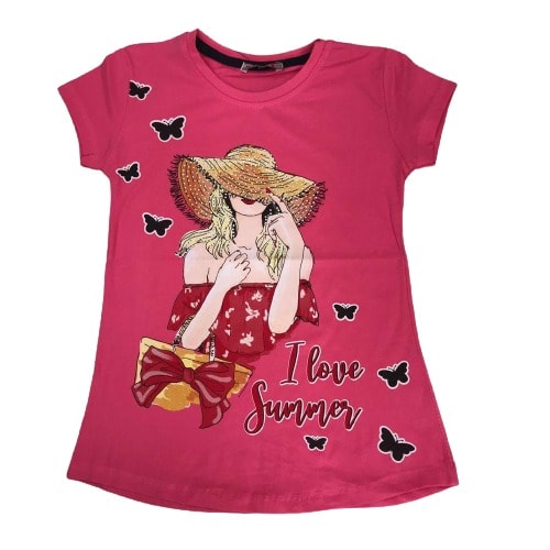 Modern Butterfly Girls Top - Hot Pink