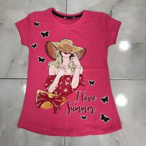 Modern Butterfly Girls Top - Hot Pink