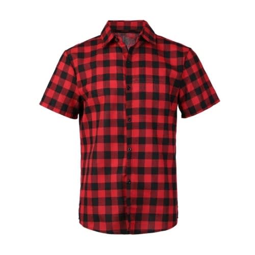 Men's Checkered Button Up Shirt - Black And Red