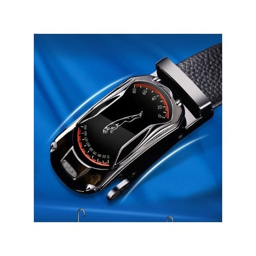 Men 120cm Adjustable Waist Leather Belt Alloy Automatic Clasp Belt - Black