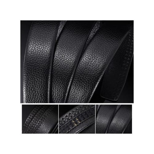 Men 120cm Adjustable Waist Leather Belt Alloy Automatic Clasp Belt - Black