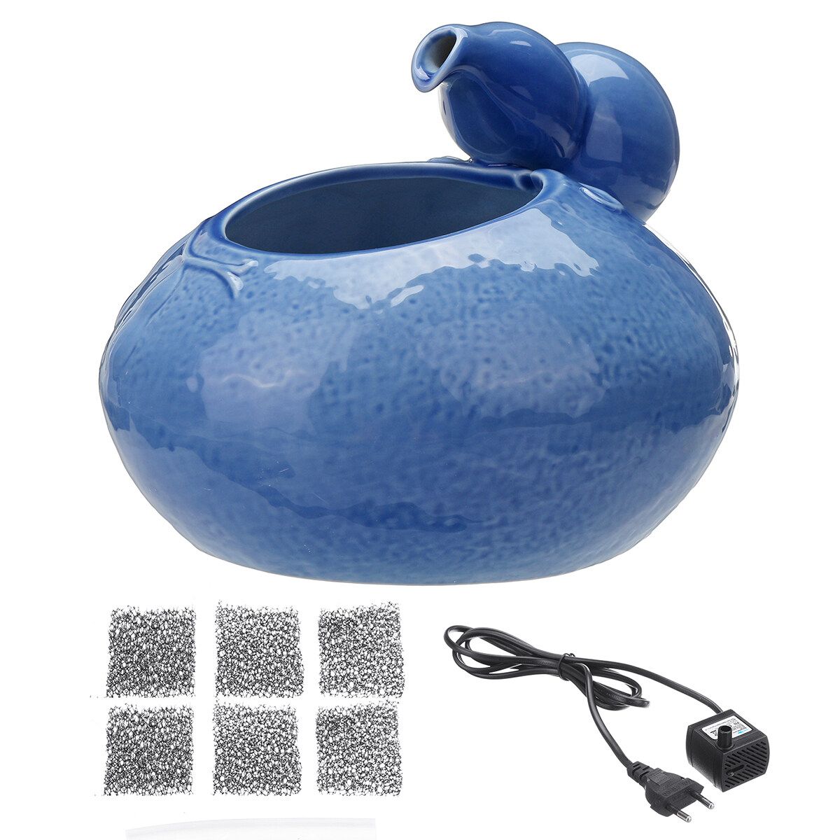 Ceramic Pet Cat Dog Automatic Circulating Water Dispenser Fountain Basin Drinker EU-Blue