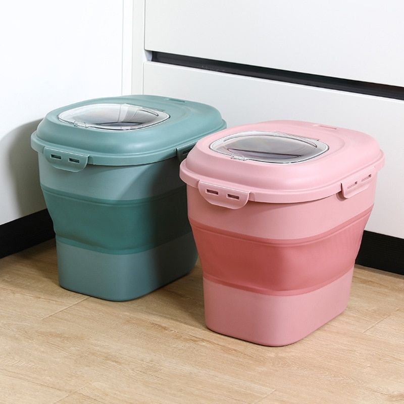 D08D Pet Food Storage Container Storage Bin For Dog Cat Fish Bird Foldable Rice Container Airtight Plastic Storage Holds