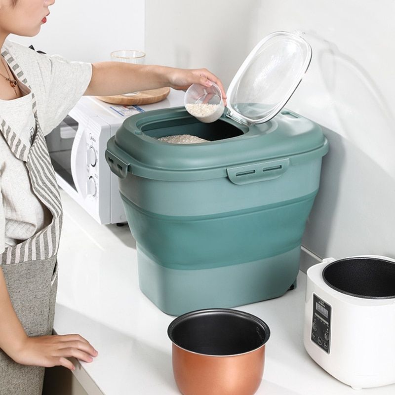 D08D Pet Food Storage Container Storage Bin For Dog Cat Fish Bird Foldable Rice Container Airtight Plastic Storage Holds