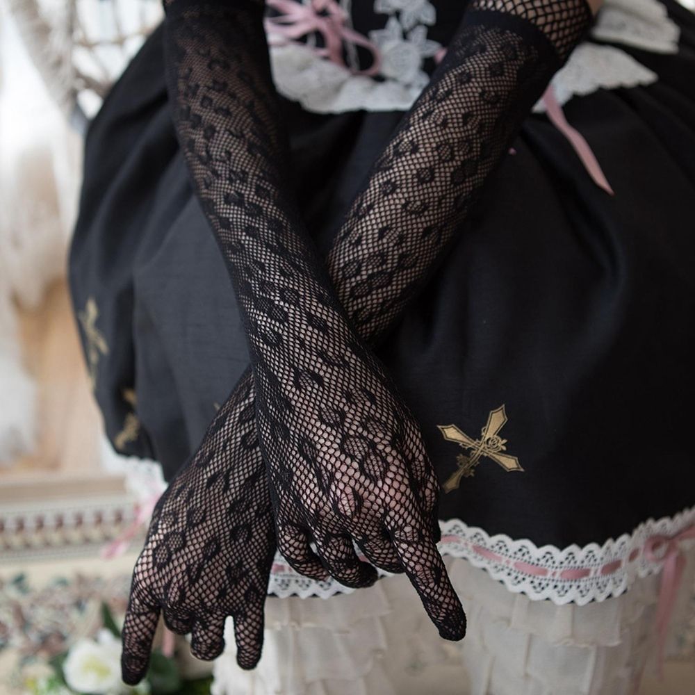 Gothic Lolita Sexy Lace Long Gloves Women Retro Floral Hand Sleeve Summer Gloves