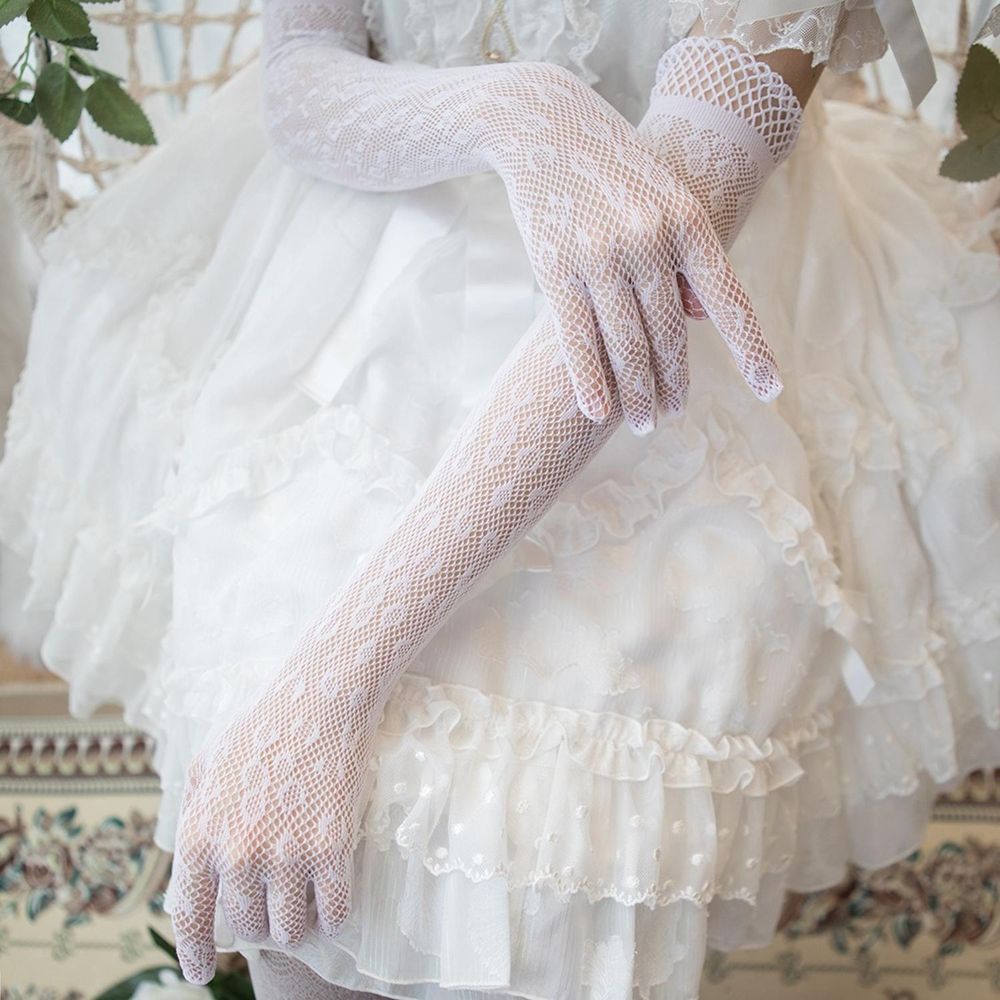 Gothic Lolita Sexy Lace Long Gloves Women Retro Floral Hand Sleeve Summer Gloves
