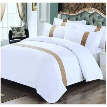 Duvet Set - Bedsheet + 4 Pillowcases - White Golden