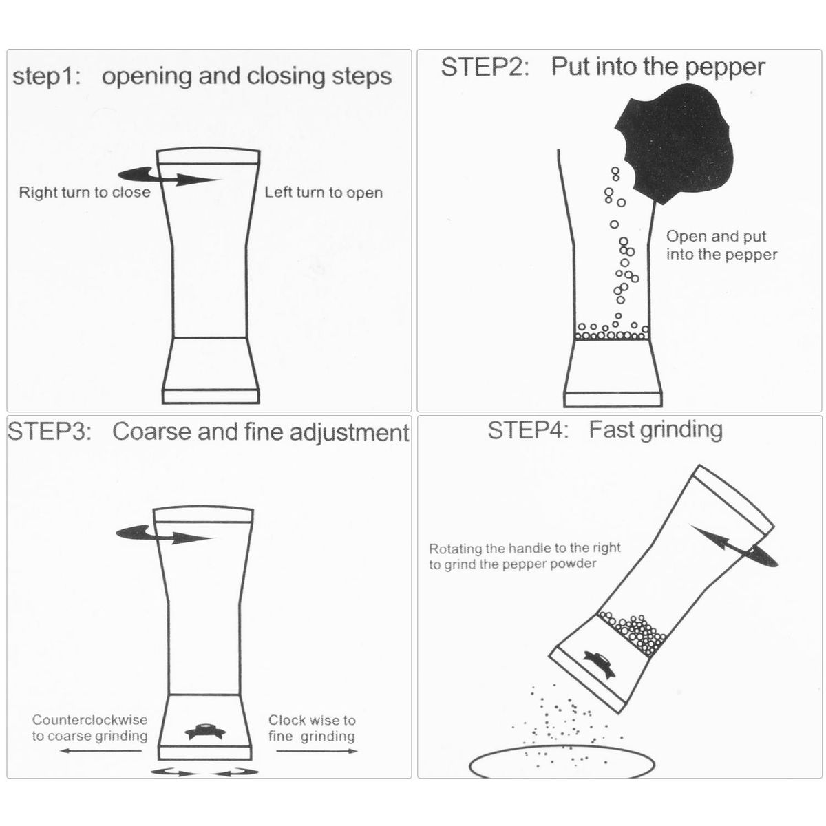Salt and Pepper Grinder Refillable Coarseness Adjustable 304 Stainless Steel Salt and Pepper Mill Shakers With Lid Seasoning Jar Holder Container