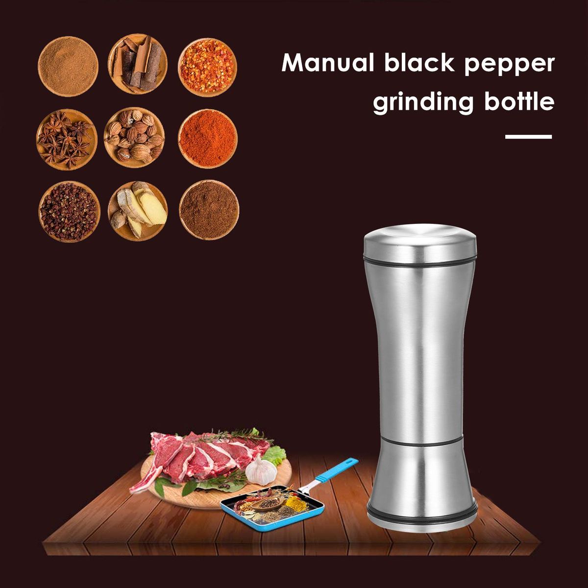 Salt and Pepper Grinder Refillable Coarseness Adjustable 304 Stainless Steel Salt and Pepper Mill Shakers With Lid Seasoning Jar Holder Container